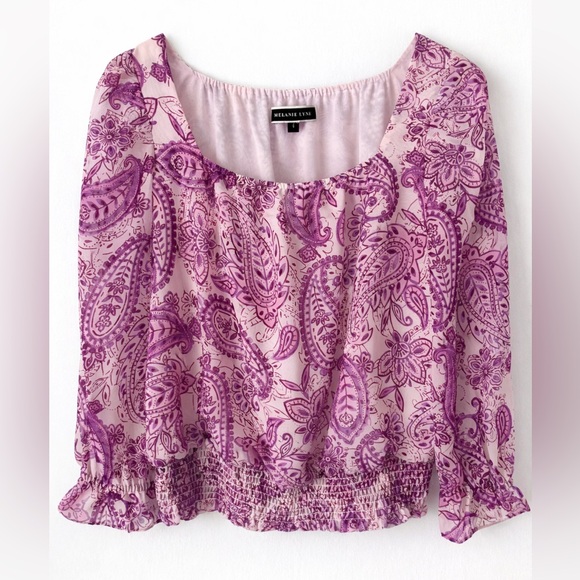 Melanie Lyne Tops - MELANIE LYNE-Paisley Smocked Waist Blouse Pink Purple Boho Top Size 4